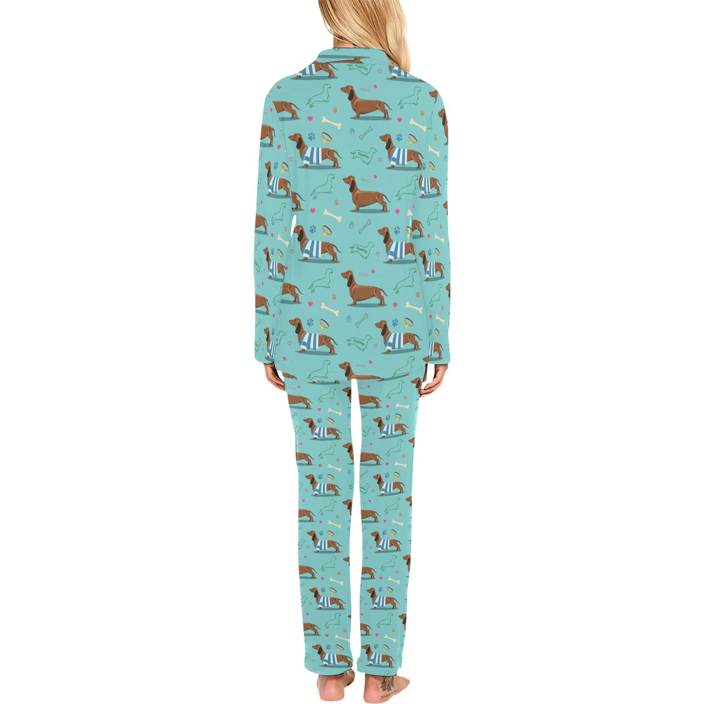 Dachshund Paw Decorative Print Pattern Women's Long Pajama Set