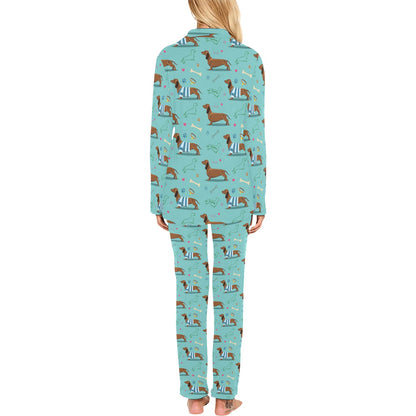 Dachshund Paw Decorative Print Pattern Women's Long Pajama Set