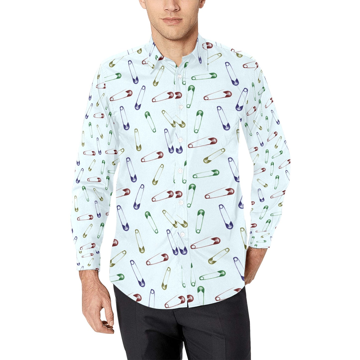 Safety Pin Print Design LKS303 Men's Long Sleeve Dress Shirt