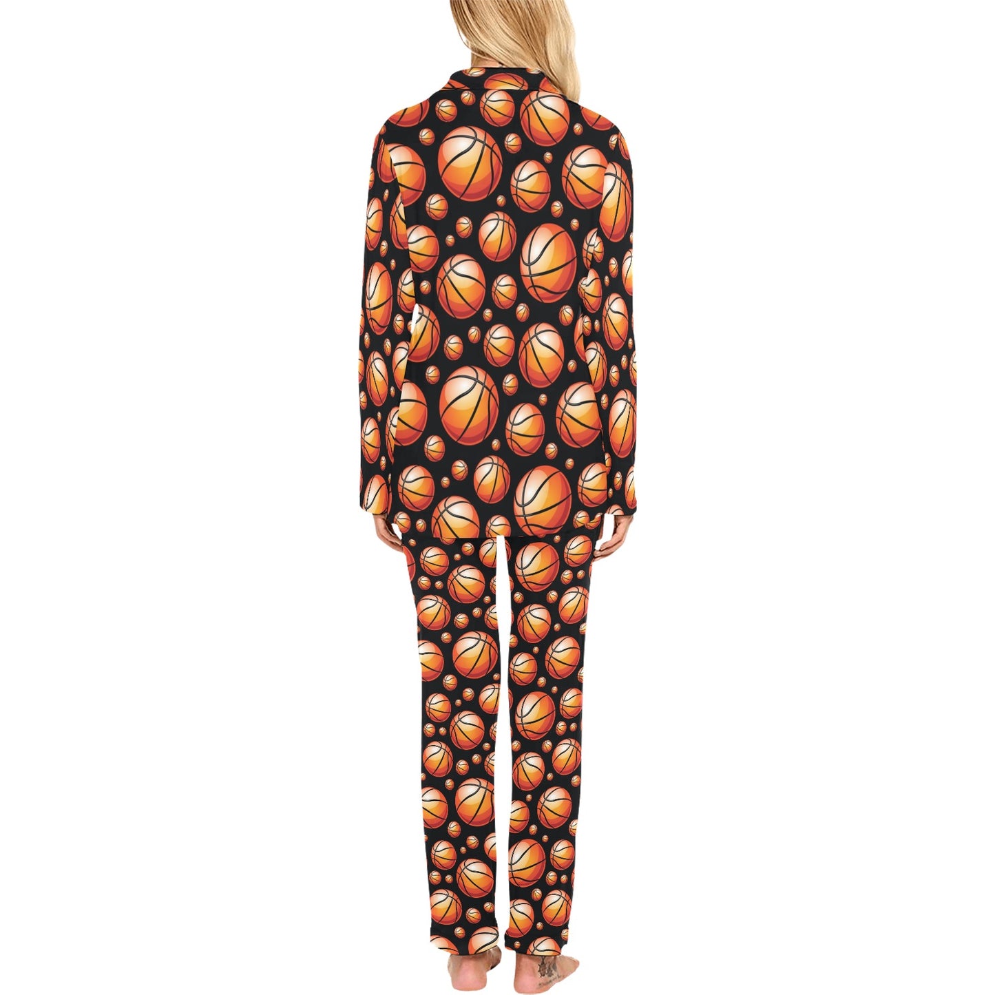 Basketball Black Background Pattern Women's Long Pajama Set