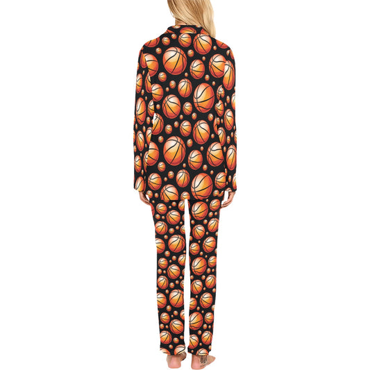 Basketball Black Background Pattern Women's Long Pajama Set