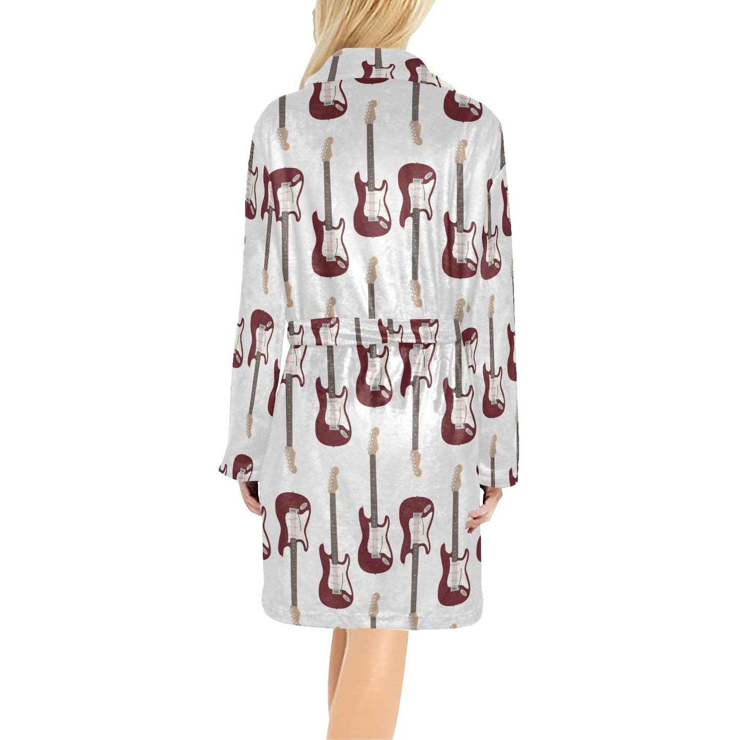 Bass Guitar Pattern Print Design 03 Women's Fleece Robe