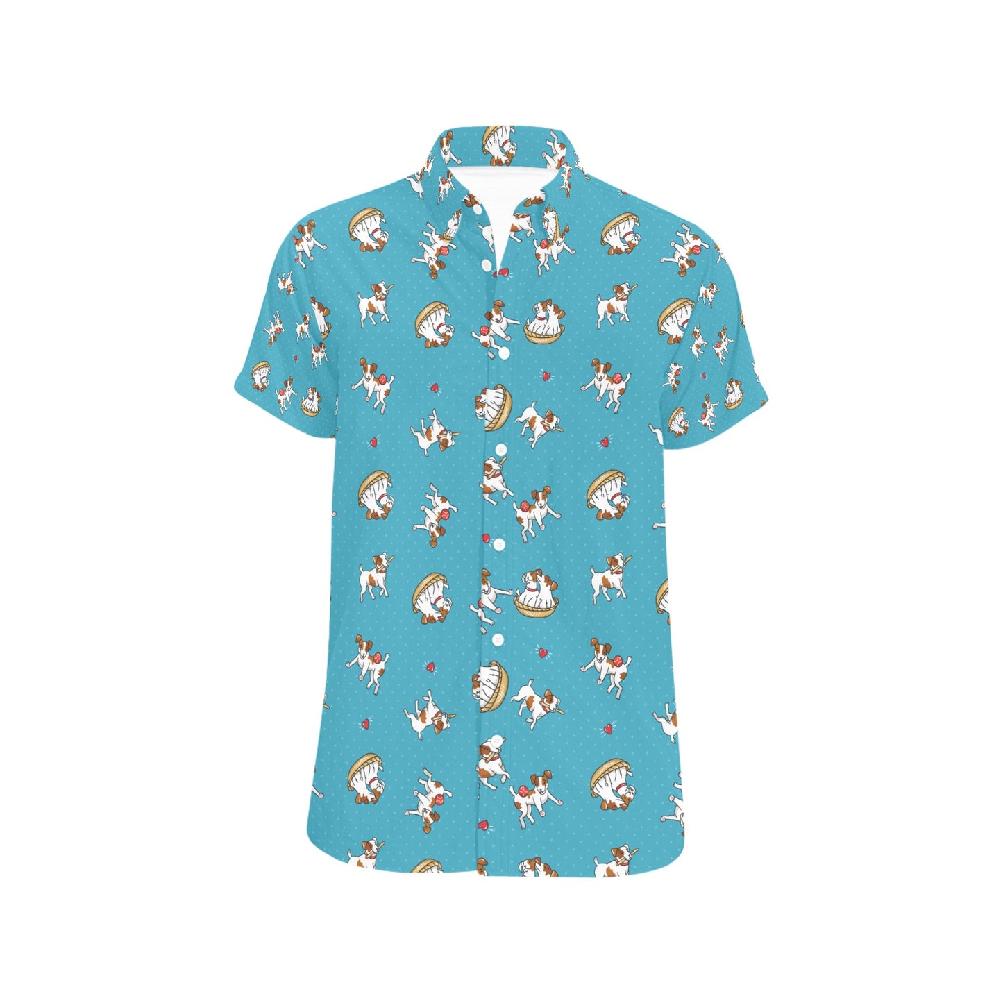 Russell Terriers Playing Print Design LKS305 Men Short Sleeve Button Up Shirt
