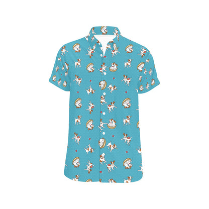 Russell Terriers Playing Print Design LKS305 Men Short Sleeve Button Up Shirt
