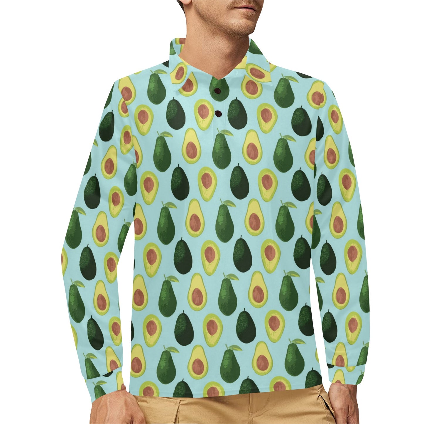 Avocado Pattern Print Design 04 Long Sleeve Polo Shirt For Men's