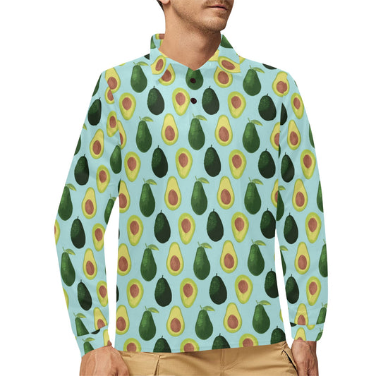 Avocado Pattern Print Design 04 Long Sleeve Polo Shirt For Men's