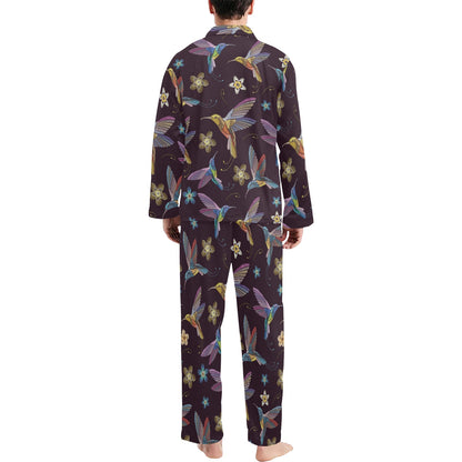 Hummingbird Pattern Print Design 04 Men's Long Pajama Set