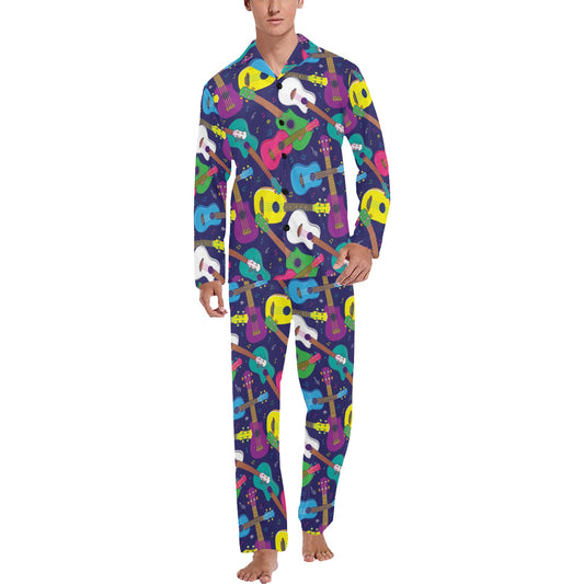 Ukulele Pattern Print Design 02 Men's Long Pajama Set