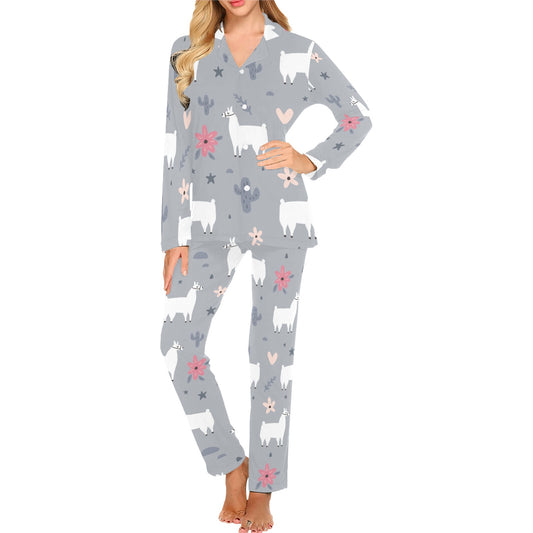 Llama Pattern Print Design 010 Women's Long Pajama Set