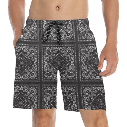 Bandana Black White Print Design LKS302 Men's Swim Trunks Beach Shorts