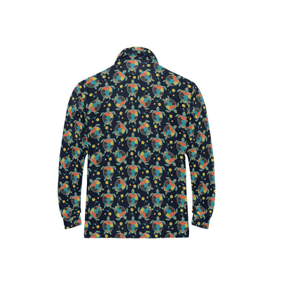 Sea Turtle Colorful with bubble Print Long Sleeve Polo Shirt For Men's