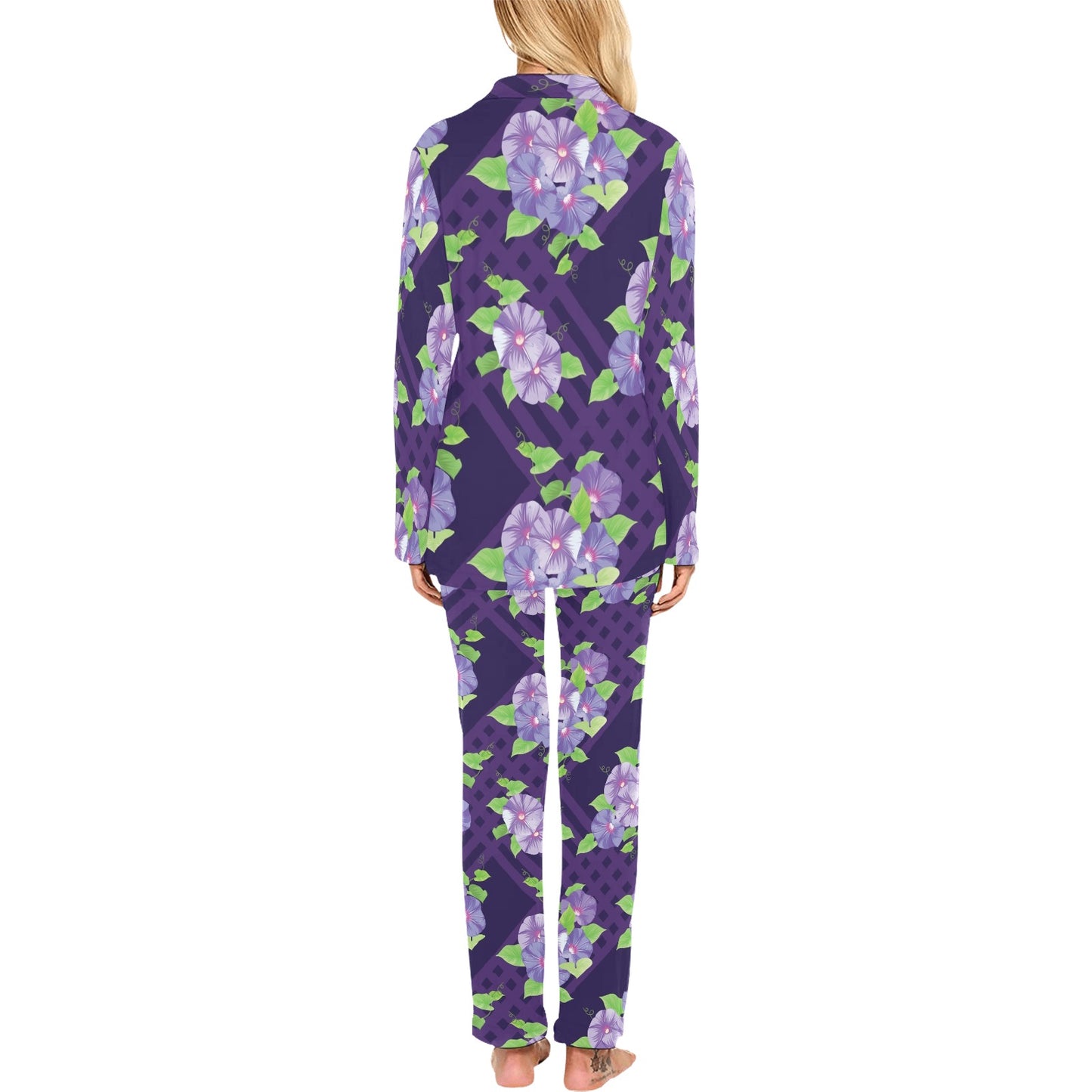 Morning Glory Pattern Print Design MG03 Women's Long Pajama Set