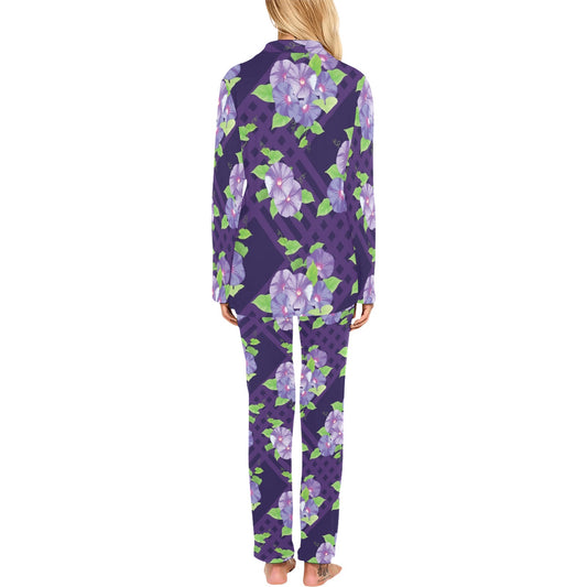 Morning Glory Pattern Print Design MG03 Women's Long Pajama Set