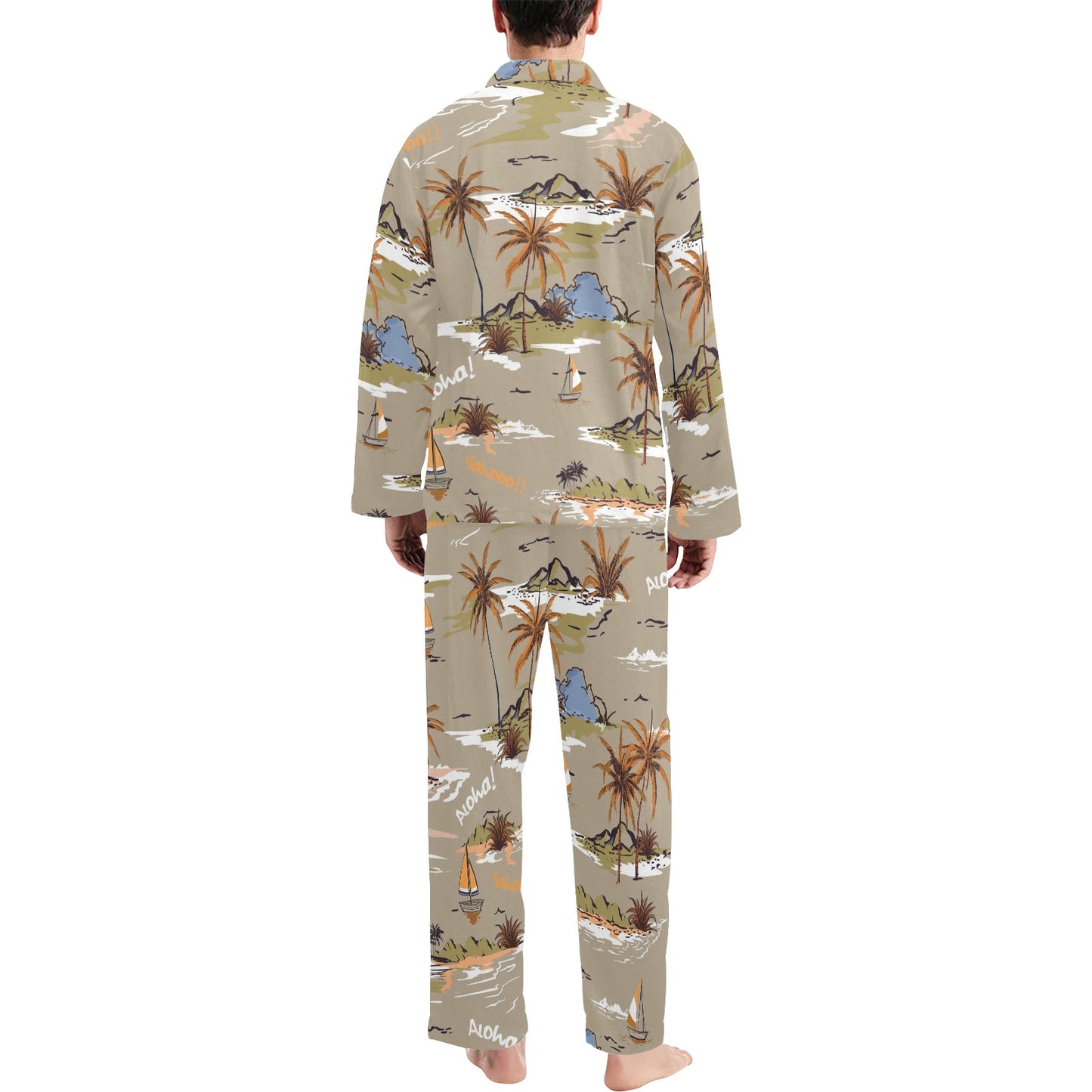 Pacific island Pattern Print Design A05 Men's Long Pajama Set