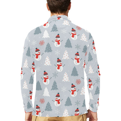 Snowman Print Design LKS302 Long Sleeve Polo Shirt For Men's
