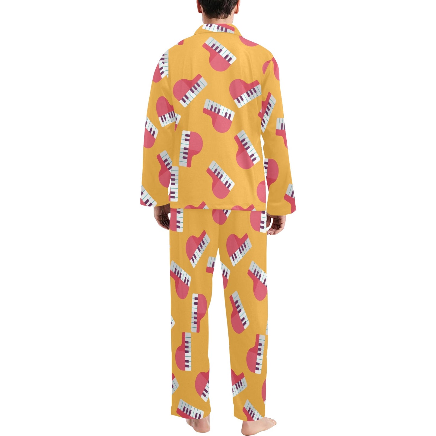 Piano Pattern Print Design 02 Men's Long Pajama Set