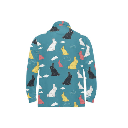 Rabbit Pattern Print Design RB014 Long Sleeve Polo Shirt For Men's