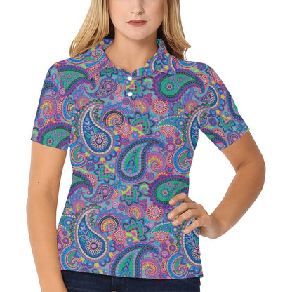Paisley Colorful Pattern Print Design A02 Women's Polo Shirt