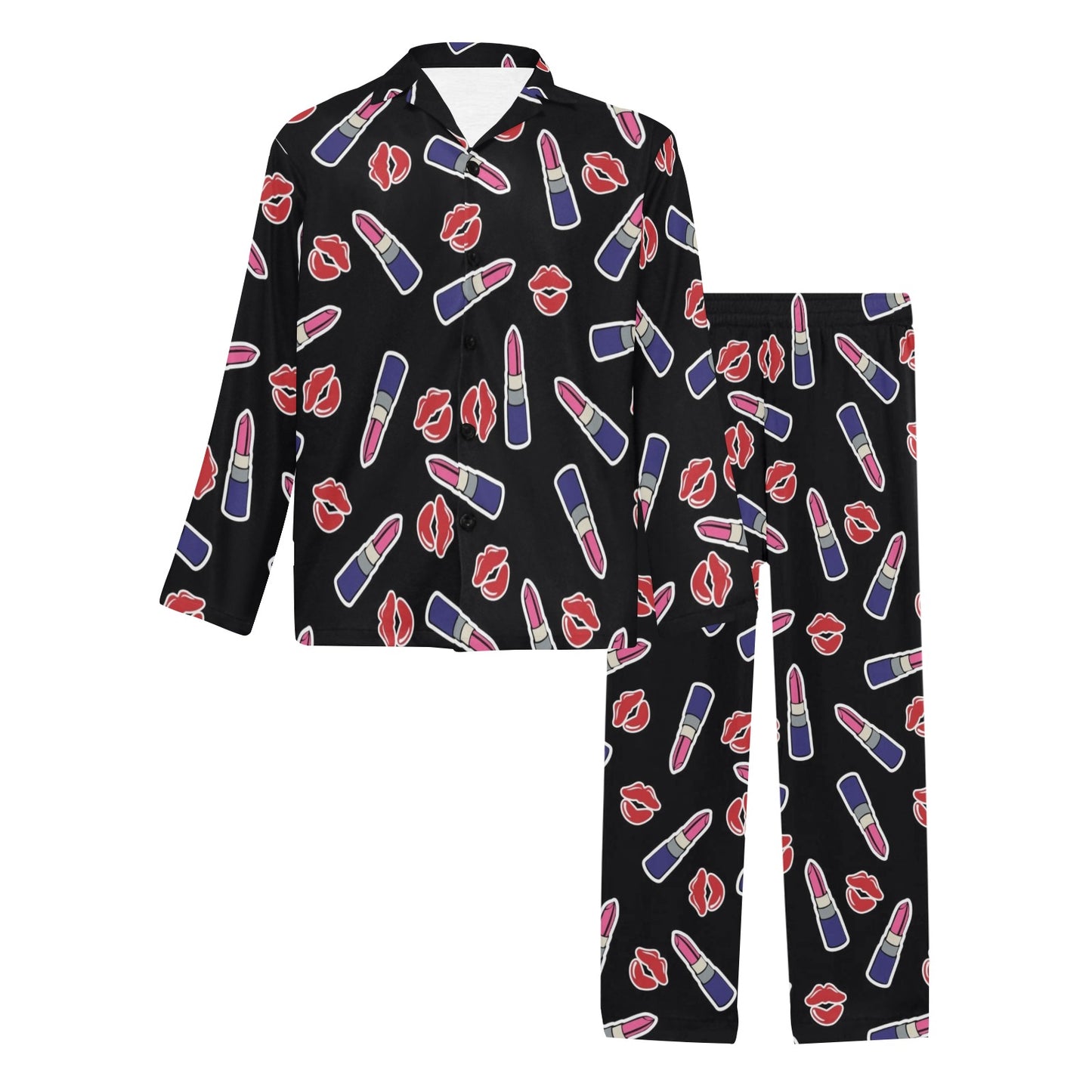 Lipstick Pattern Print Design LT01 Men's Long Pajama Set