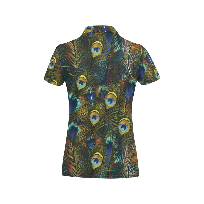 Peacock Feather Pattern Print Design A03 Women's Polo Shirt