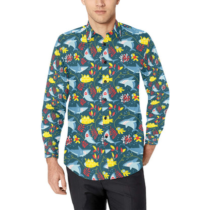 Scuba With Sharks Print Design LKS303 Men's Long Sleeve Dress Shirt