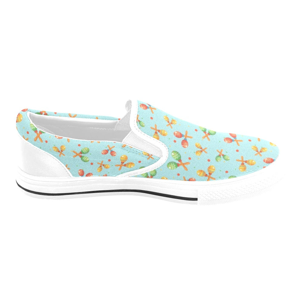 Maracas Print Design LKS402 White Slip Ons Canvas Women's Shoes