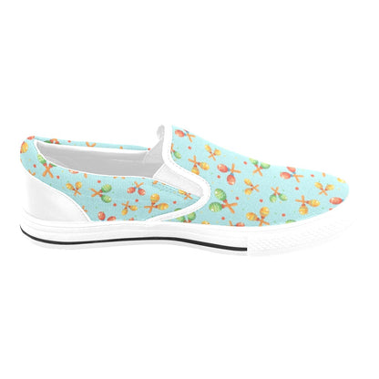 Maracas Print Design LKS402 White Slip Ons Canvas Women's Shoes