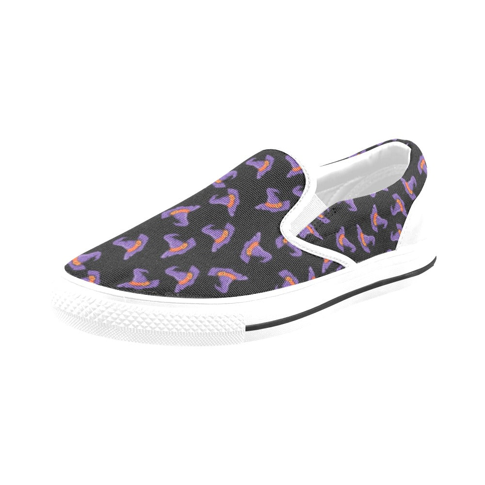 Witch Hat Print Design LKS304 White Slip Ons Canvas Women's Shoes
