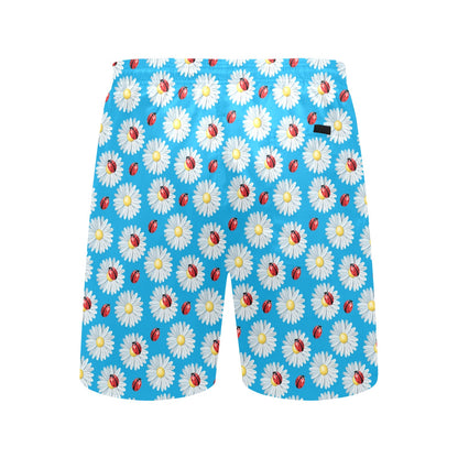 Ladybug with Daisy Themed Print Pattern Men's Swim Trunks Beach Shorts