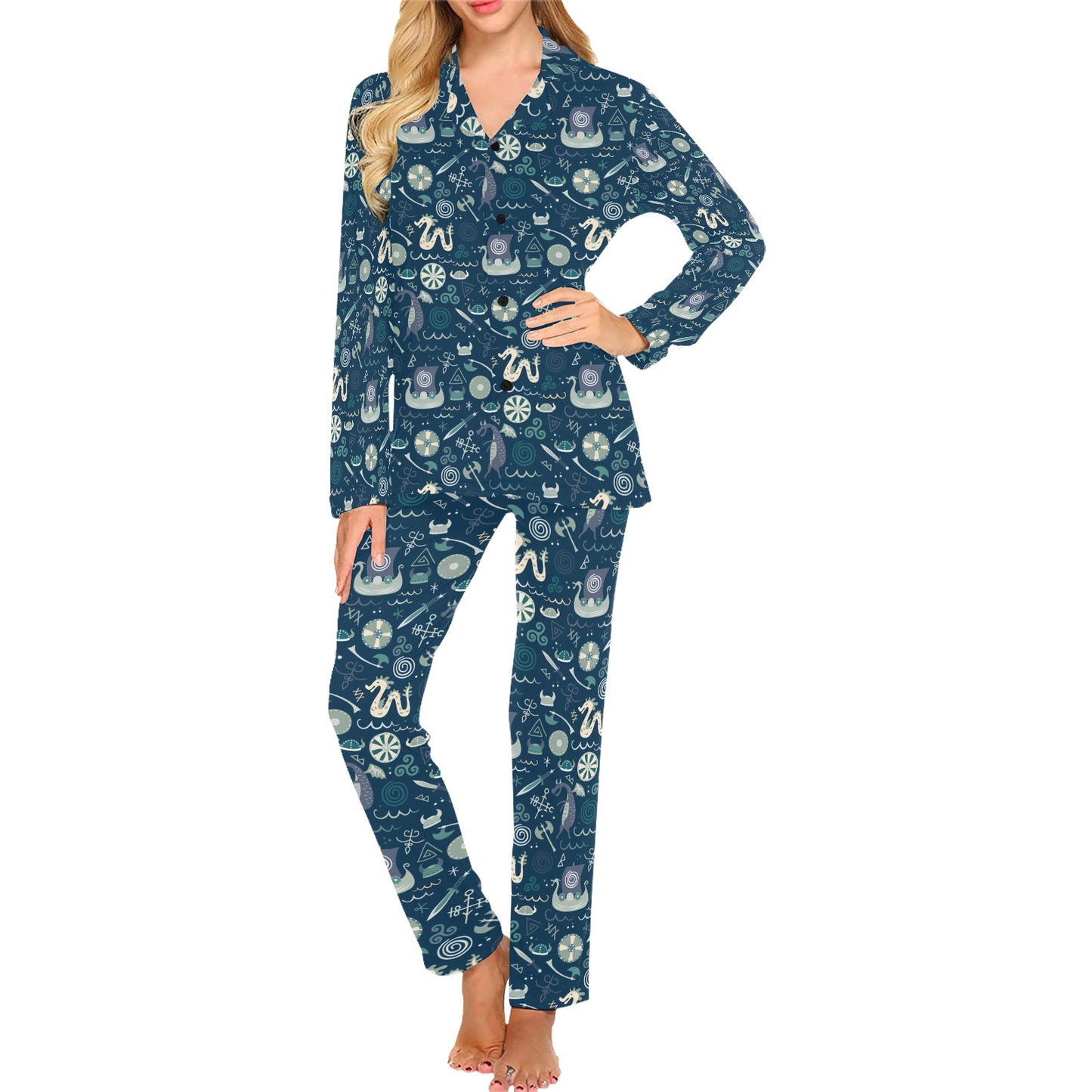 Vikings Print Design LKS305 Women's Long Pajama Set
