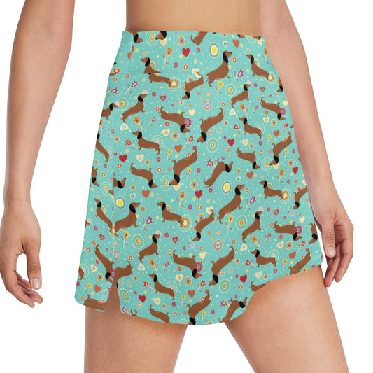 Dachshund with Floral Print Pattern 17" Golf & Pickleball Skort with Pockets