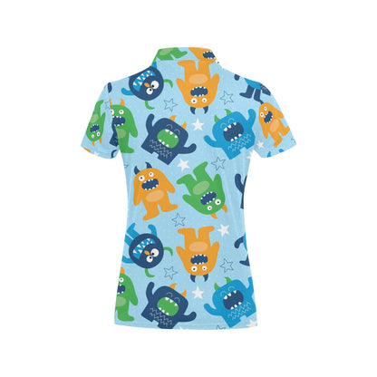 Monster Cartoon Pattern Print Design 04 Women's Polo Shirt