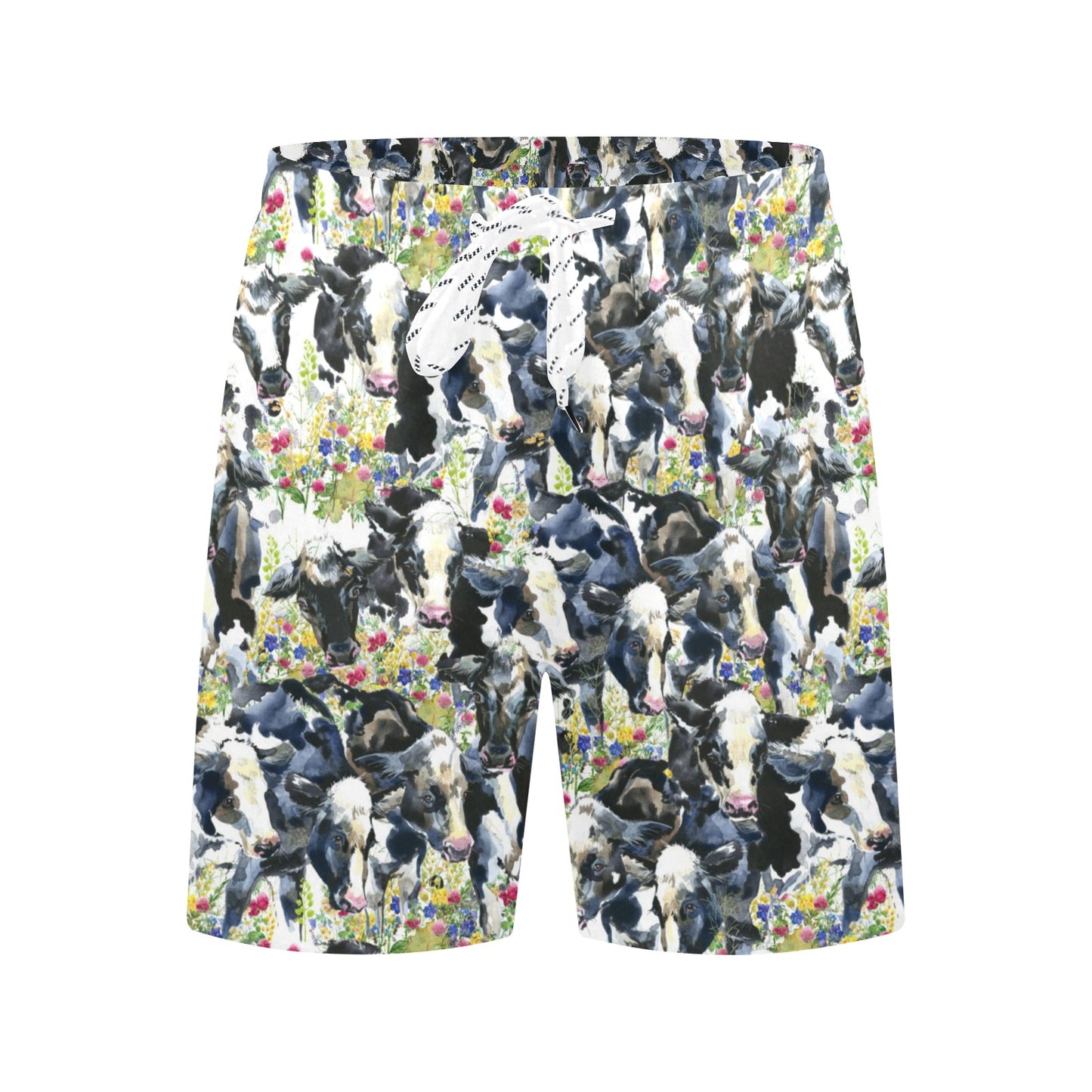 Cow Watercolor Print Pattern Men's Swim Trunks Beach Shorts