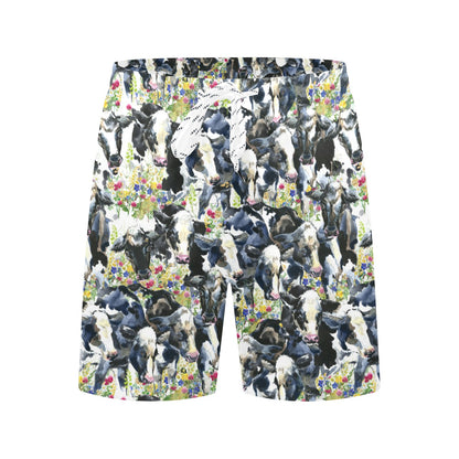 Cow Watercolor Print Pattern Men's Swim Trunks Beach Shorts