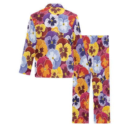 Pansy Pattern Print Design PS01 Men's Long Pajama Set