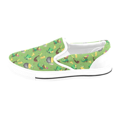 Shamrock Saint Patrick's Day Print Design LKS306 White Slip Ons Canvas Women's Shoes