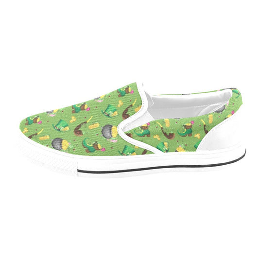 Shamrock Saint Patrick's Day Print Design LKS306 White Slip Ons Canvas Women's Shoes