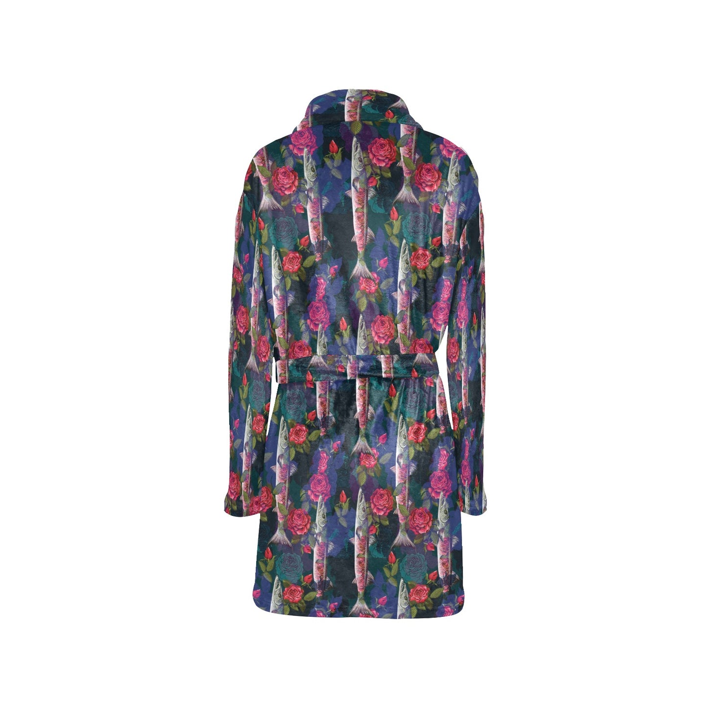 Barracuda with Folwer Pattern Print Design 01 Women's Fleece Robe