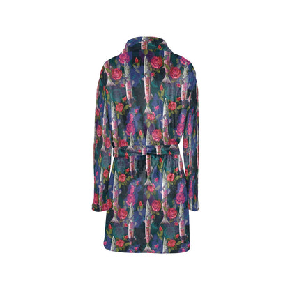 Barracuda with Folwer Pattern Print Design 01 Women's Fleece Robe