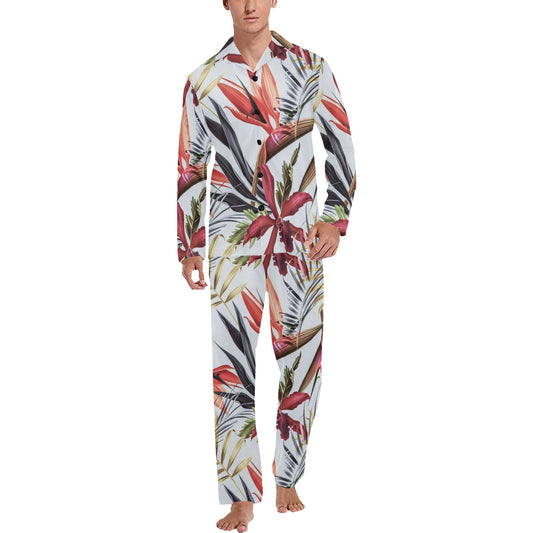 Tropical Flower Pattern Print Design TF021 Men's Long Pajama Set
