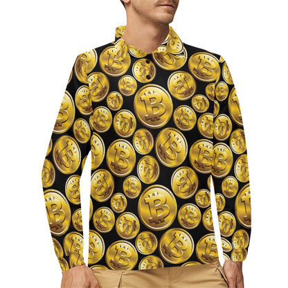 Bitcoin Pattern Print Design DO05 Long Sleeve Polo Shirt For Men's