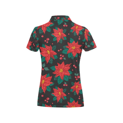 Poinsettia Pattern Print Design POT07 Women's Polo Shirt