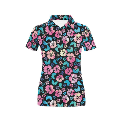 Pink Hibiscus Hawaiian Flower Women's Polo Shirt