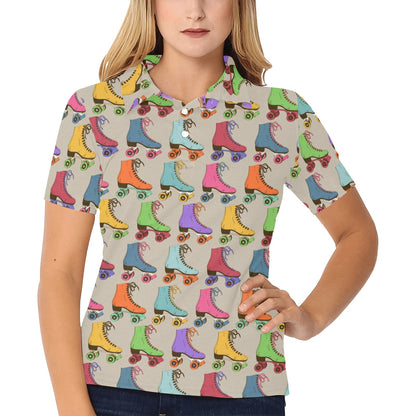 Roller skate Pattern Print Design A01 Women's Polo Shirt
