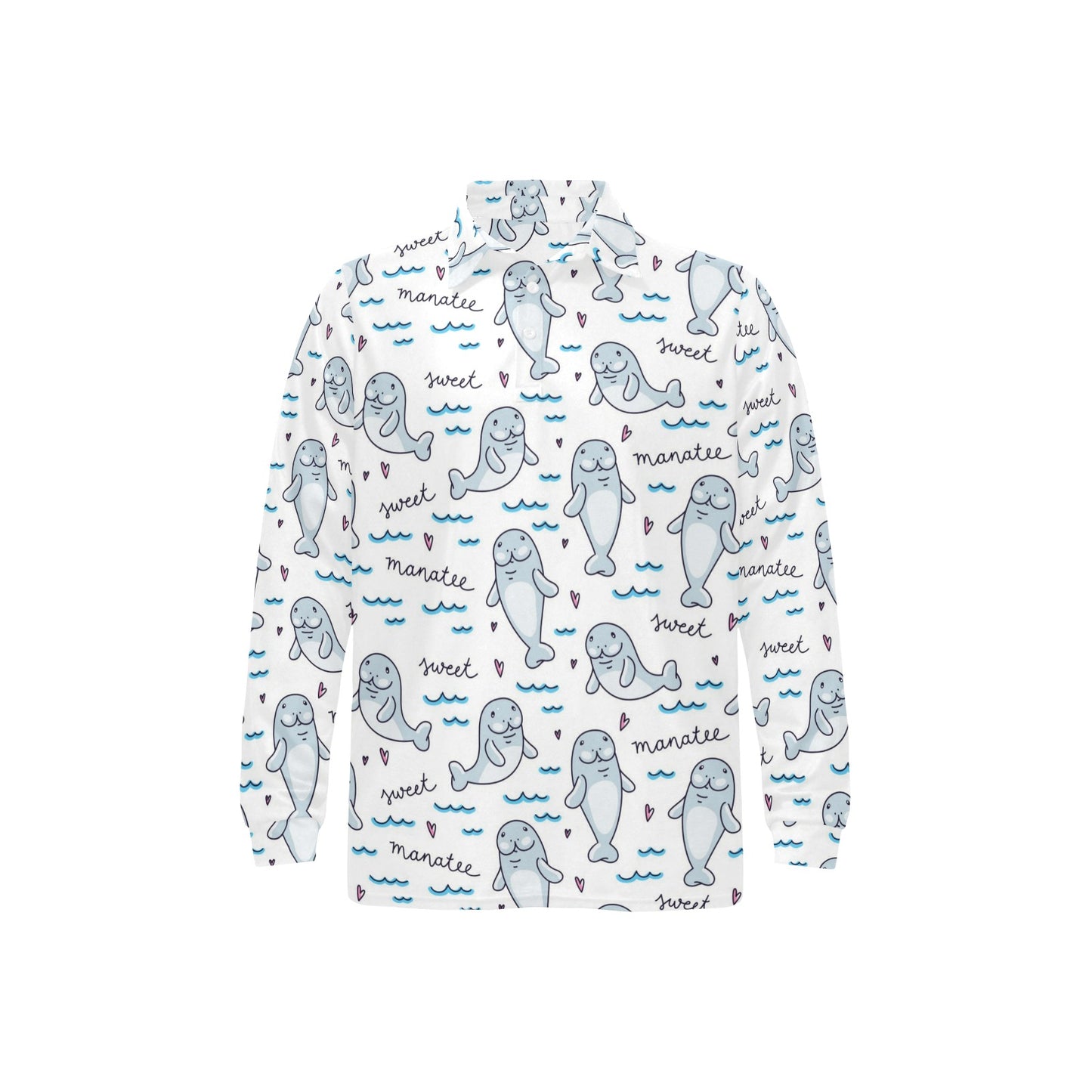 Manatee Baby Pattern Print Design 03 Long Sleeve Polo Shirt For Men's