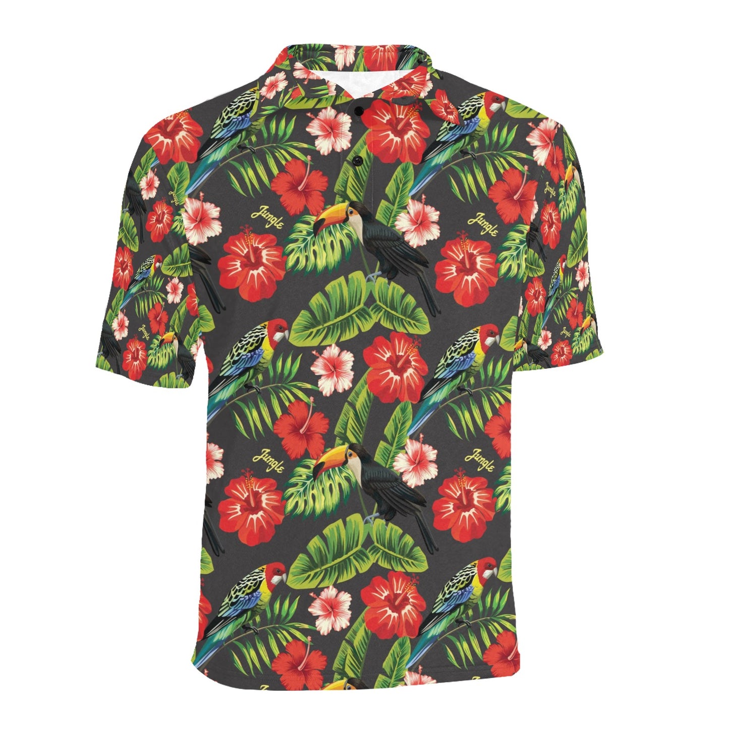 Hibiscus Red With Parrotprint Design LKS303 Men Polo Shirt