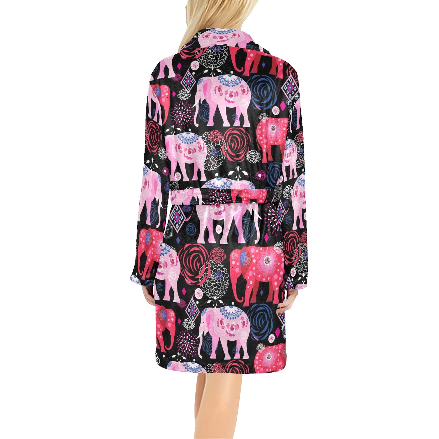 Pink Elephant Pattern Women's Fleece Robe
