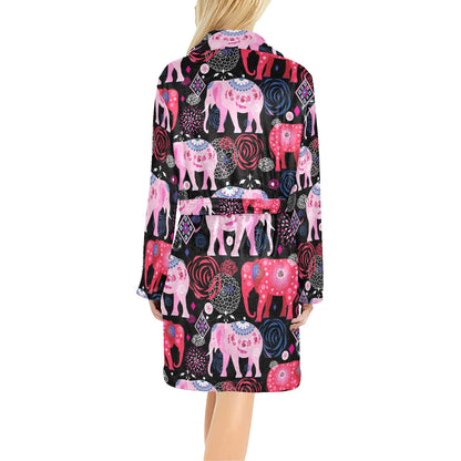 Pink Elephant Pattern Women's Fleece Robe