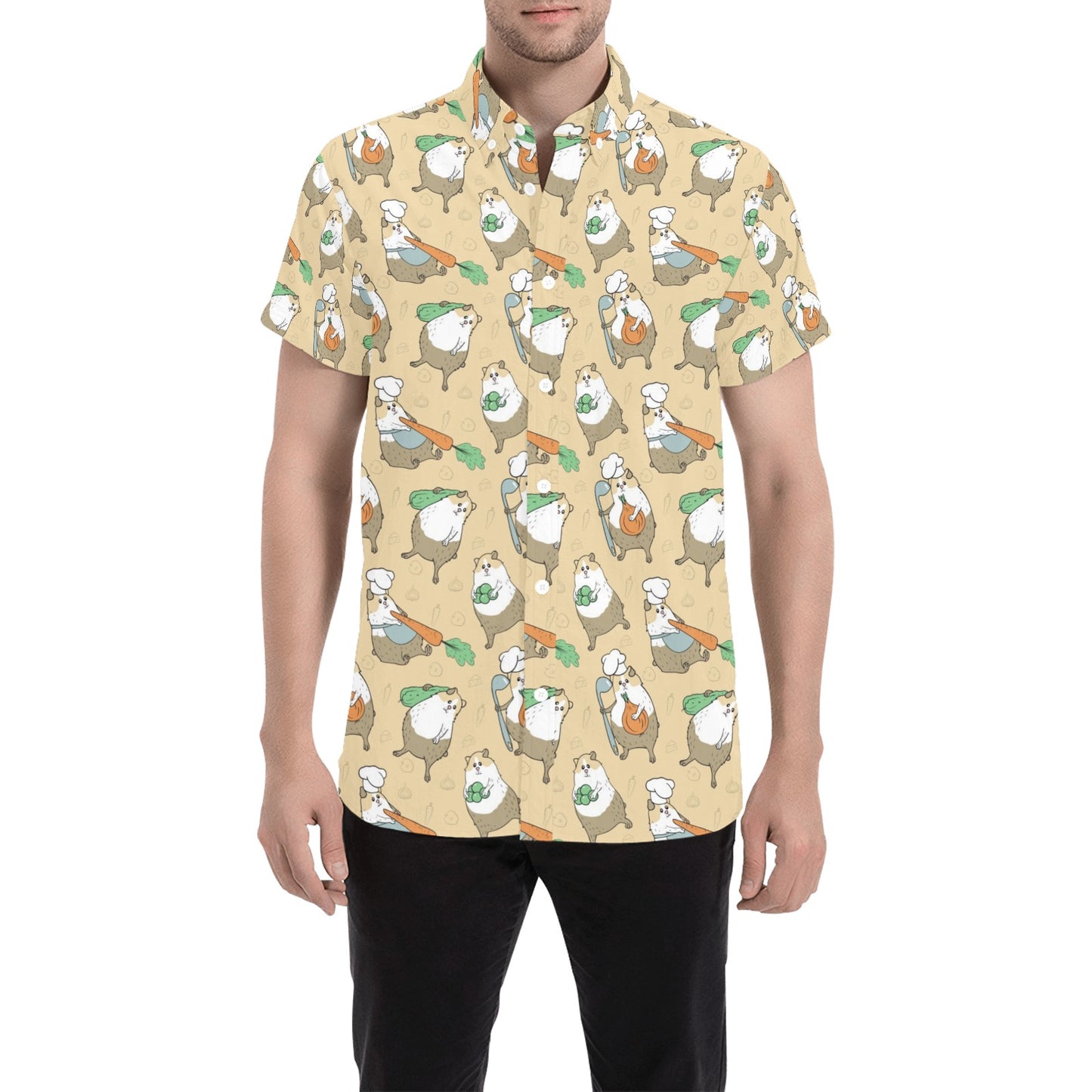 Guinea Pig Print Design LKS401 Men Short Sleeve Button Up Shirt