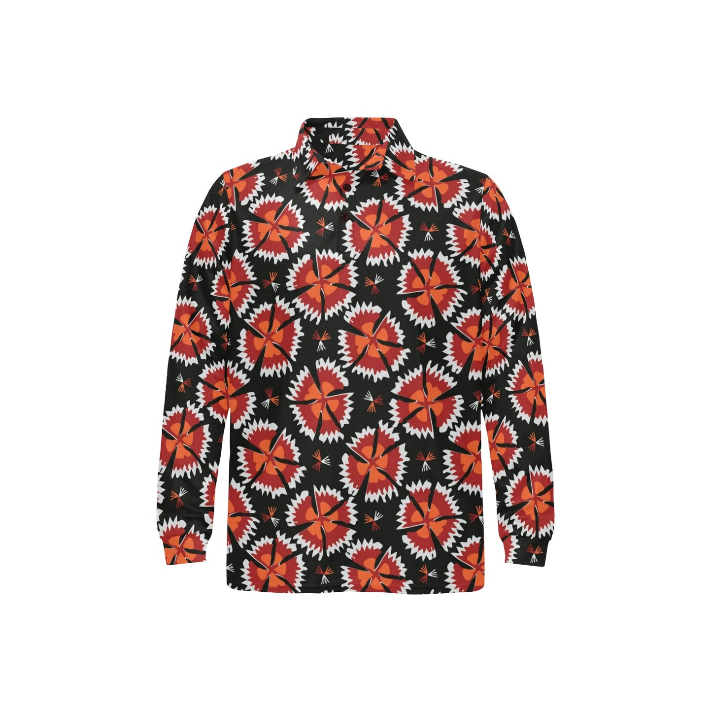Carnations Pattern Print Design CN03 Long Sleeve Polo Shirt For Men's